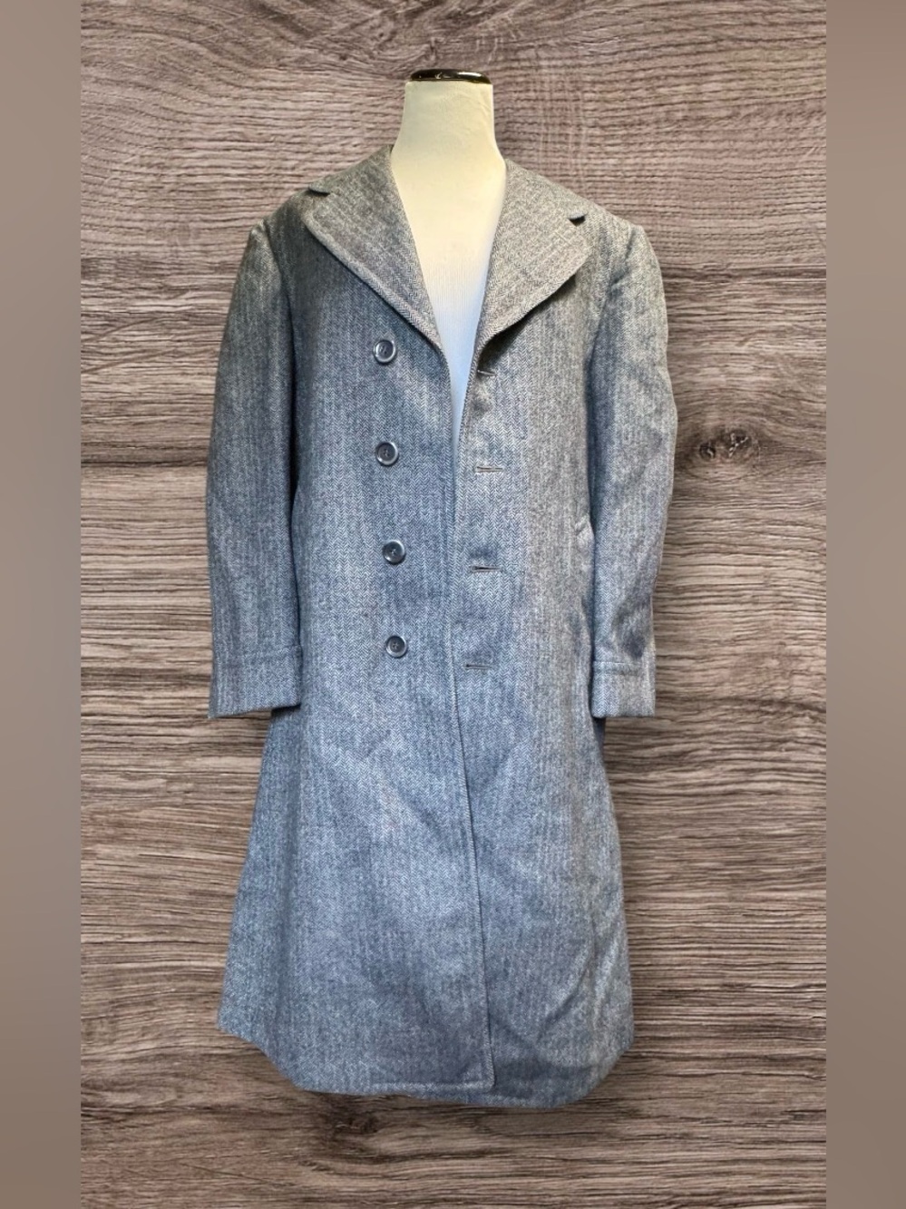 Mens Herringbone Wool Overcoat Gray Classic Tailored Coat Barron Anderson